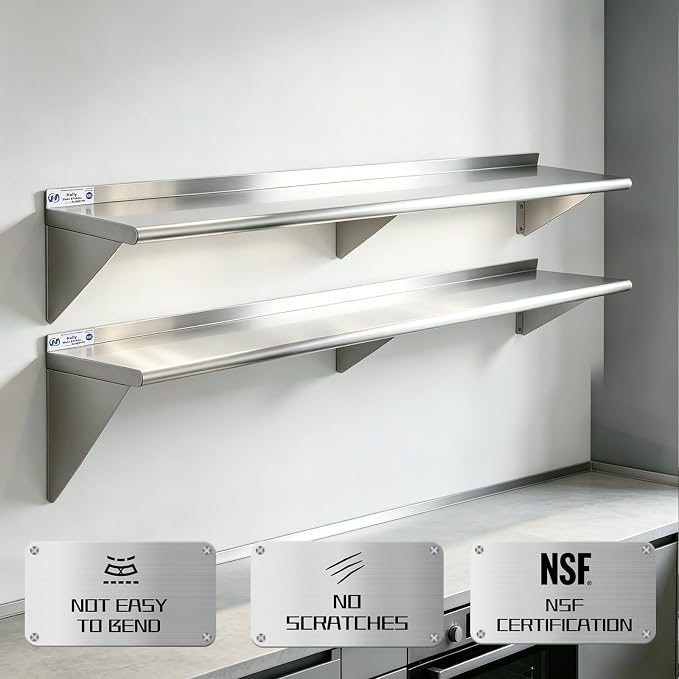 Hally Stainless Steel Shelf Wall Mounted Metal Shelf Wall Shelf 12 x 60 NSF - Image 4