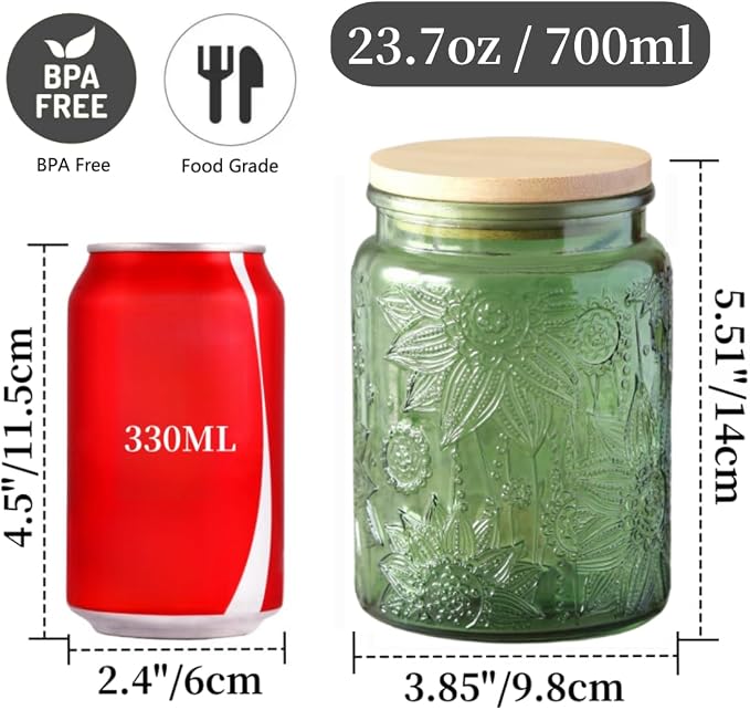 ANSQU Set of 2 Glass Jars with Lids, 23.7 FL OZ Vintage Glass Storage Jars - Image 2