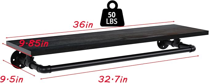 Black Clothes Rack 36in, Wall Mounted Garment Rack - Image 8