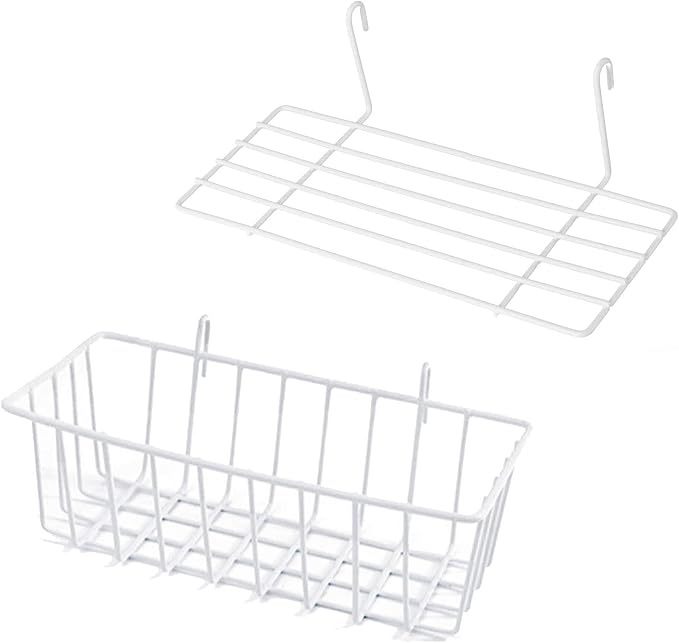 GBYAN Wire Wall Grid Basket Hanging Display Shelf White Metal Grid Panel by GBYAN