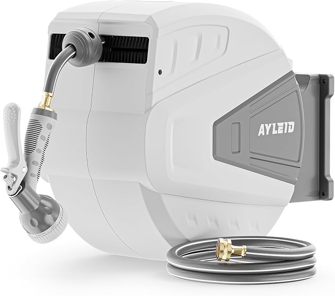 Ayleid Retractable Rubber Hybrid Garden Hose Reel, 1/2"x130ft Wall Mount | by Ayleid