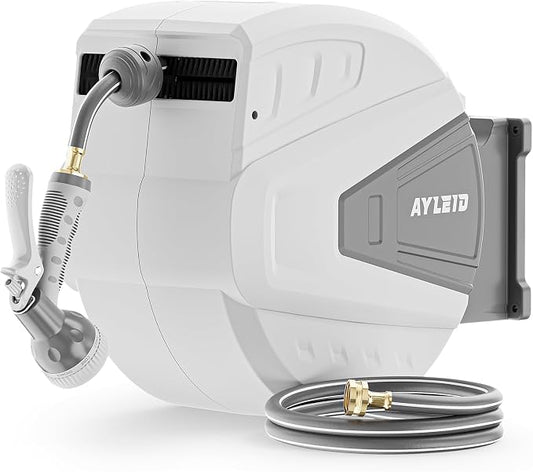 Ayleid Retractable Rubber Hybrid Garden Hose Reel, 1/2"x130ft Wall Mount | by Ayleid