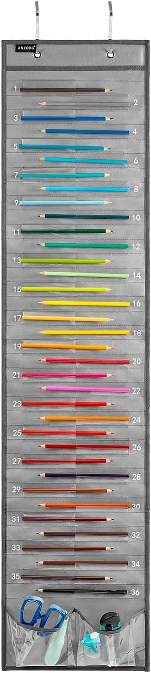 Hanging Pencil Holder Classroom Pencil Parking Pocket Chart Numbered Pencil by ANZORG