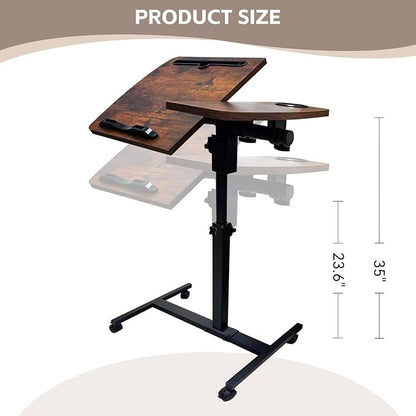 Overbed Table with Wheels Adjustable Height, Tiltable Desktop with Tray - Image 3