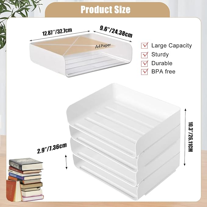 4 Tier Desk Organizer, Stackable Paper Tray Organizer - Image 5