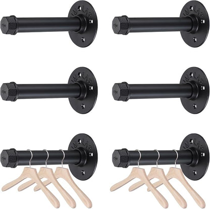 BTSKY 6 Pack Clothes Rack with Screws, 6 Inch Metal Industrial Pipe Clothes Bars by BTSKY