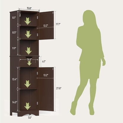 Gizoon 67” H Tall Bathroom Storage Cabinet, Narrow Cabinet, Dark Brown | Towel - Image 3