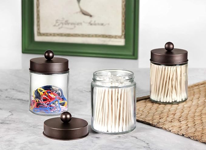 Amolliar 6Pc Apothecary Jars Bathroom Vanity Organizer- Rustic Farmhouse Decor - Image 6