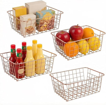 Jucoan 4 Pack Metal Wire Storage Baskets, Rose Gold Wire Baskets by Jucoan