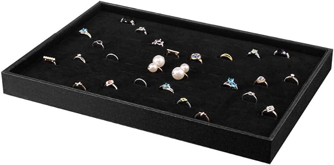 Black Velvet Stackable 100 Slot Ring Inserts Jewelry Tray Showcase Display - Image 6