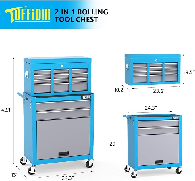 TUFFIOM 8-Drawer Rolling Tool Chest w/Lock, Tool Storage Cabinet w/Wheels - Image 2