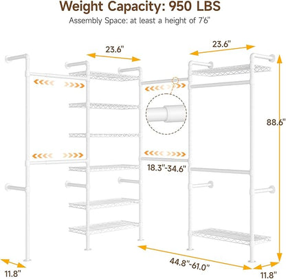 ONBRILL L4 Wall Mounted Industrial Pipe Clothing Rack, Closet Organizer System - Image 3