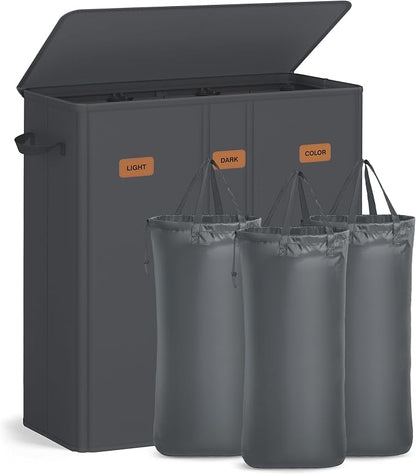 SONGMICS 47.6 Gallon Laundry Hamper, 3-Compartment Laundry Basket Sorter by SONGMICSbySONGMICSHOME