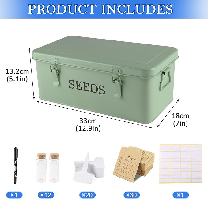 Seed Storage Box, Metal Seed Bin Seed Storage Organizer, 4 Dividers Seed - Image 7