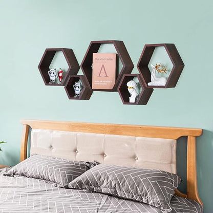 Hexagon Shelves, Floating Wall Shelf, Honeycomb Octagon Cube Shelves Wood | - Image 4