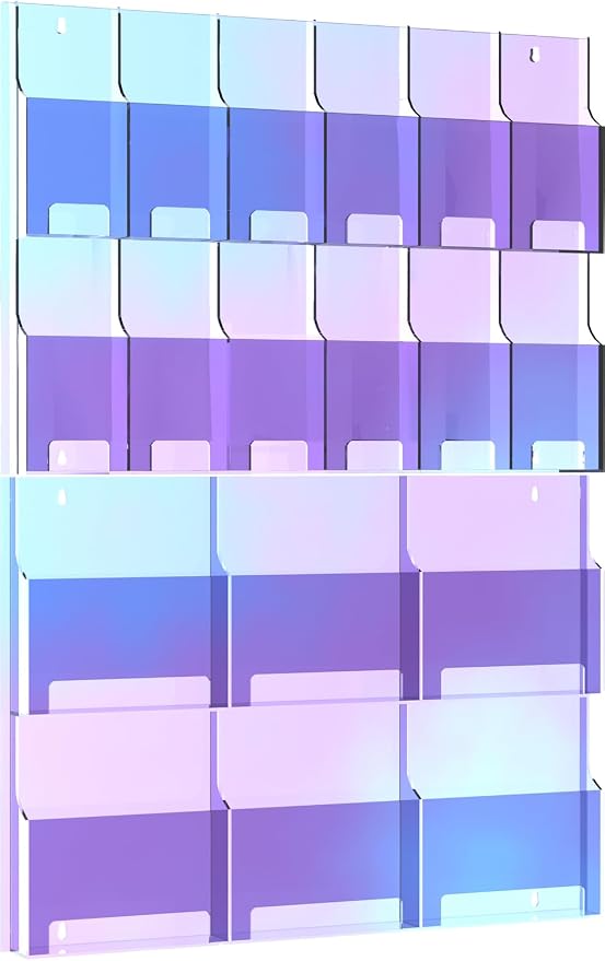 Iridescent Acrylic Wall Mounted Brochure Holder, 6 Magazine Holders and 12 by Nalwort