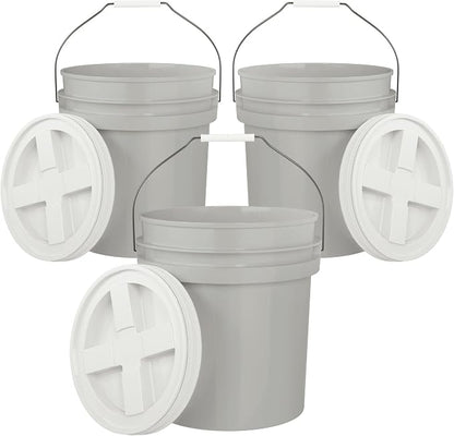 5-Gallon Grey Bucket Pail with Gamma Seal Screw on Airtight Lid, Metal Handles by EconoHome