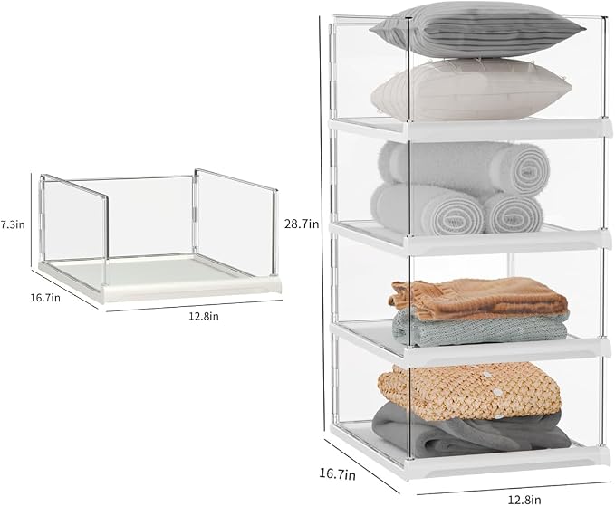 Vaela 4 Pack Stackable Closet Organizers and Storage Shelves, Transparent - Image 2