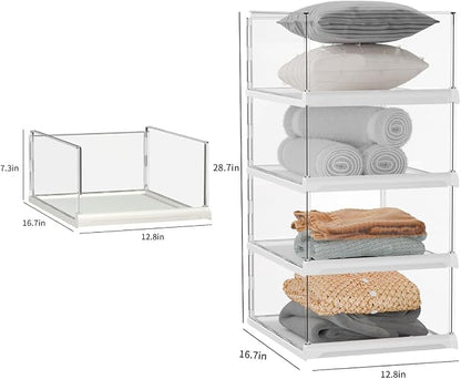 Vaela 4 Pack Stackable Closet Organizers and Storage Shelves, Transparent - Image 2