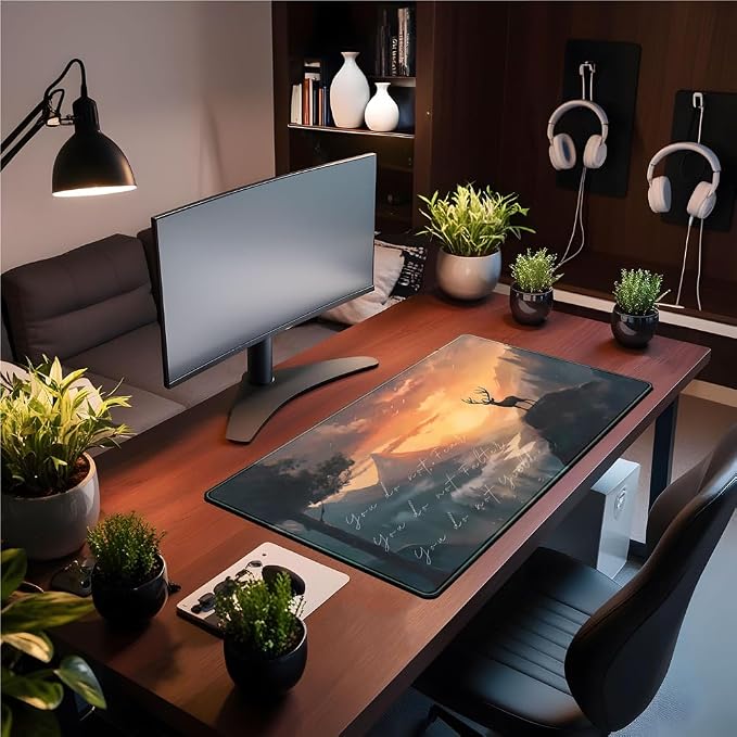 Misty Forest Desk Pad Mat Anime Mouse Pad Gaming Playmat, Large Mouse Pad Deer - Image 3