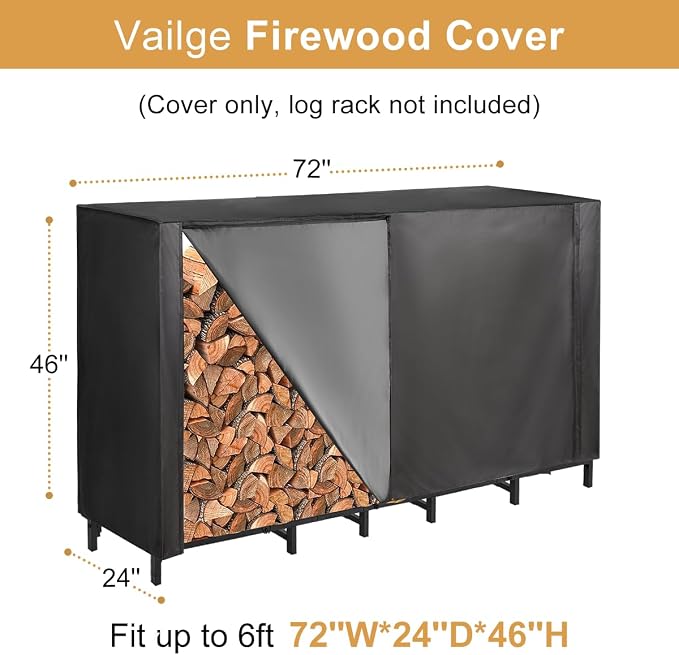 Vailge Firewood Rack Cover 6FT, Waterproof Firewood Rack Outdoor Cover - Image 2