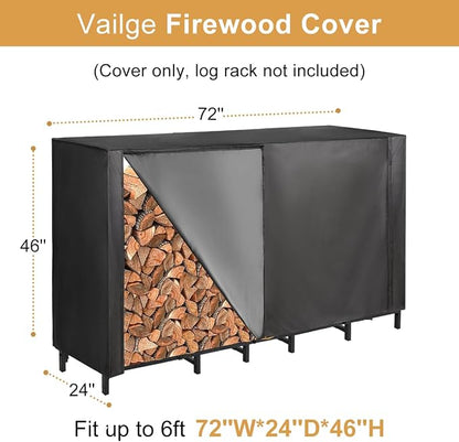 Vailge Firewood Rack Cover 6FT, Waterproof Firewood Rack Outdoor Cover - Image 2