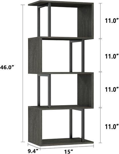 Furologee Geometric Bookshelf 5 Tier Bookcase, Industrial S-Shaped Display - Image 3