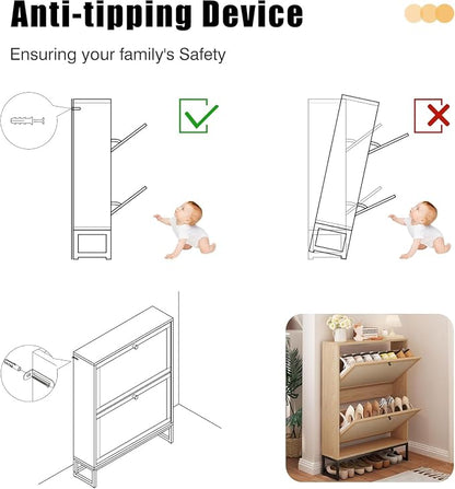 Rattan Shoe Cabinet with 2 Flip Drawers, Simple Setup Hidden Shoe Rack - Image 8