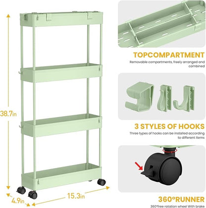 SPACELEAD 2-piece Set Slim Storage Cart 3 Tier, Bathroom Organizer Rolling - Image 2