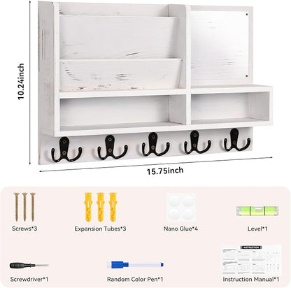 Key Holder Wall Mount, Mail Organizer Wall Mounted, Solid Wood Key Holder - Image 2