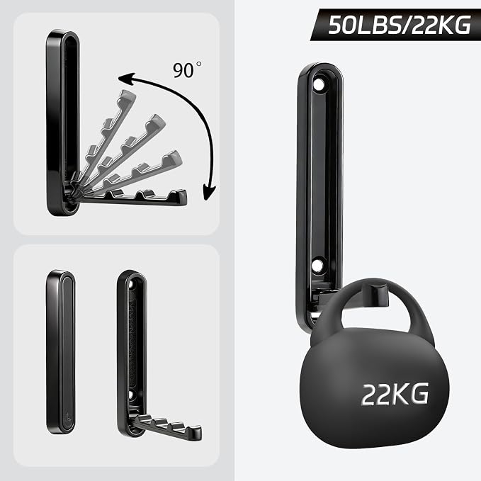 4.33 in Extended Folding Coat Hooks, 2 Pack Black Wall Hooks, Zinc Alloy | 90° - Image 4