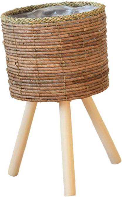 Rattan Indoor Plant Stand Straw Woven Flowers Pots Holder Stool - Image 5