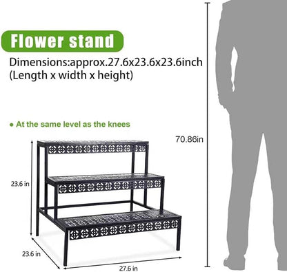 aboxoo 3 Tier Stair Style Large Metal Plant Stand, Garden Display Shelf Flower - Image 2
