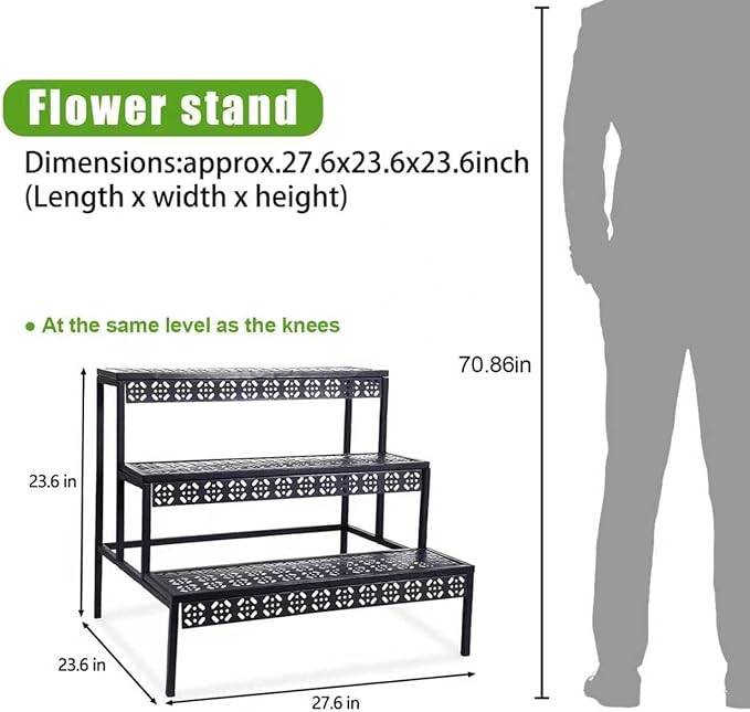 Garden 4 you 3 Tiers Metal Plant Stand, Rectangular Ladder Flower Pots Outdoor - Image 4