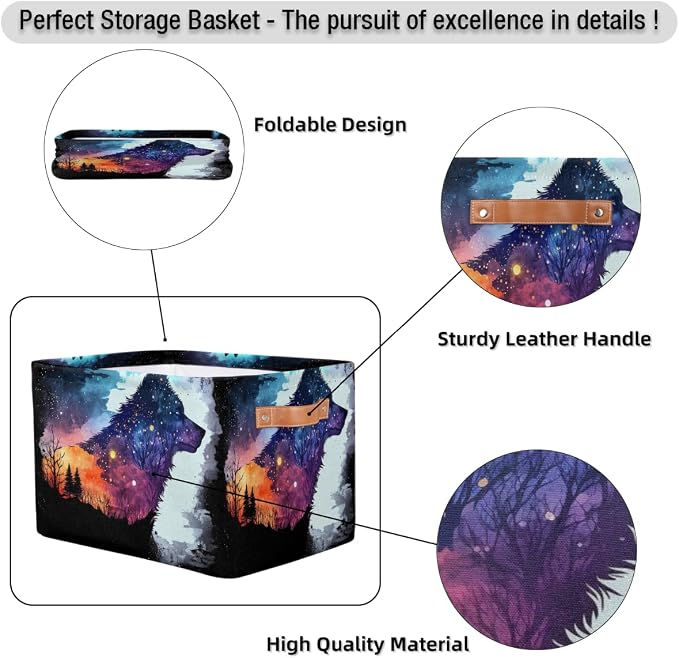 Pardick colorful galaxy animal wolf Basket Storage Bins Large Fabric Toys - Image 6