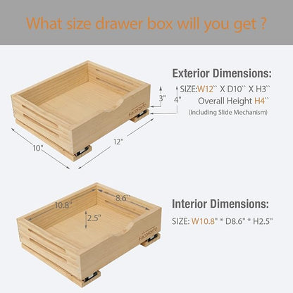 Kitchen Cabinet Organizer, Wood Pull Out Drawer, W12''×D10''×H3'' | Fully - Image 2