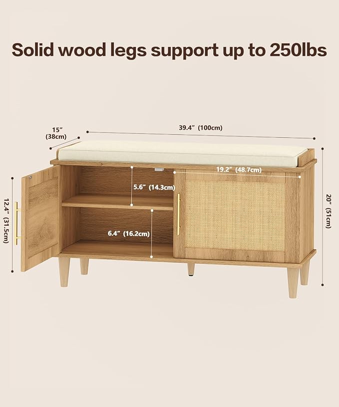 Akxomel Rattan Shoe Storage Bench - Image 2