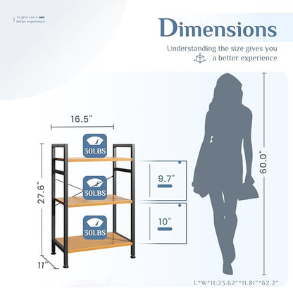 DUMOS 3 Tier Bookshelf, Home Office Bookcase Shelf Storage Organizer | Free - Image 3