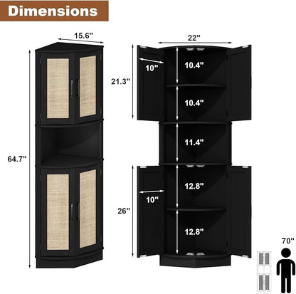 Tall Corner Cabinet, 64.7" Rattan Corner Storage Cabinet - Image 2