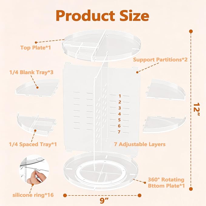 DOZZZ Makeup Organizer 360-Degree Rotating - Image 5