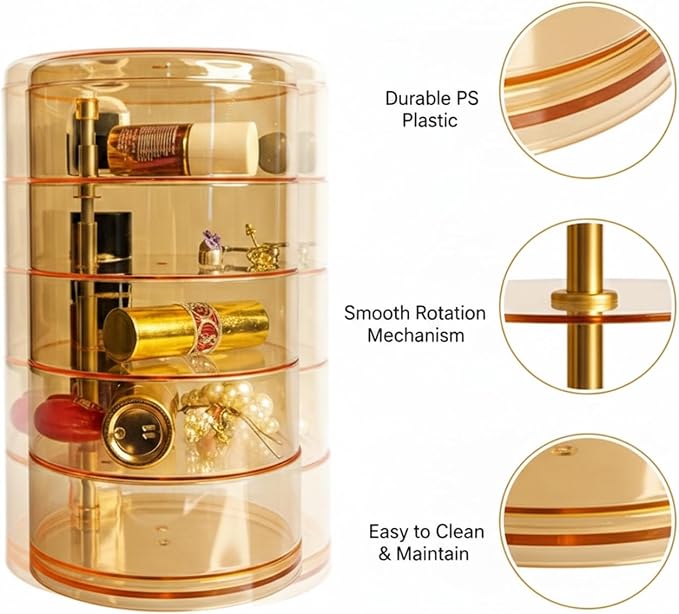 5-Tier Rotating Makeup Organizer, Slim Vanity Storage Tower - Image 6