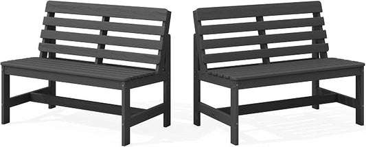 SERWALL Armless Outdoor Bench, All Weather HDPE Porch Bench, 2 Pack, Suitable by SERWALL