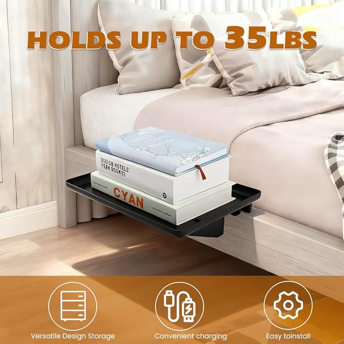 Bedside Shelf for Dorm Bunk Bed, Clip Nightstand Shelf Floating Bed Side Table - Image 6