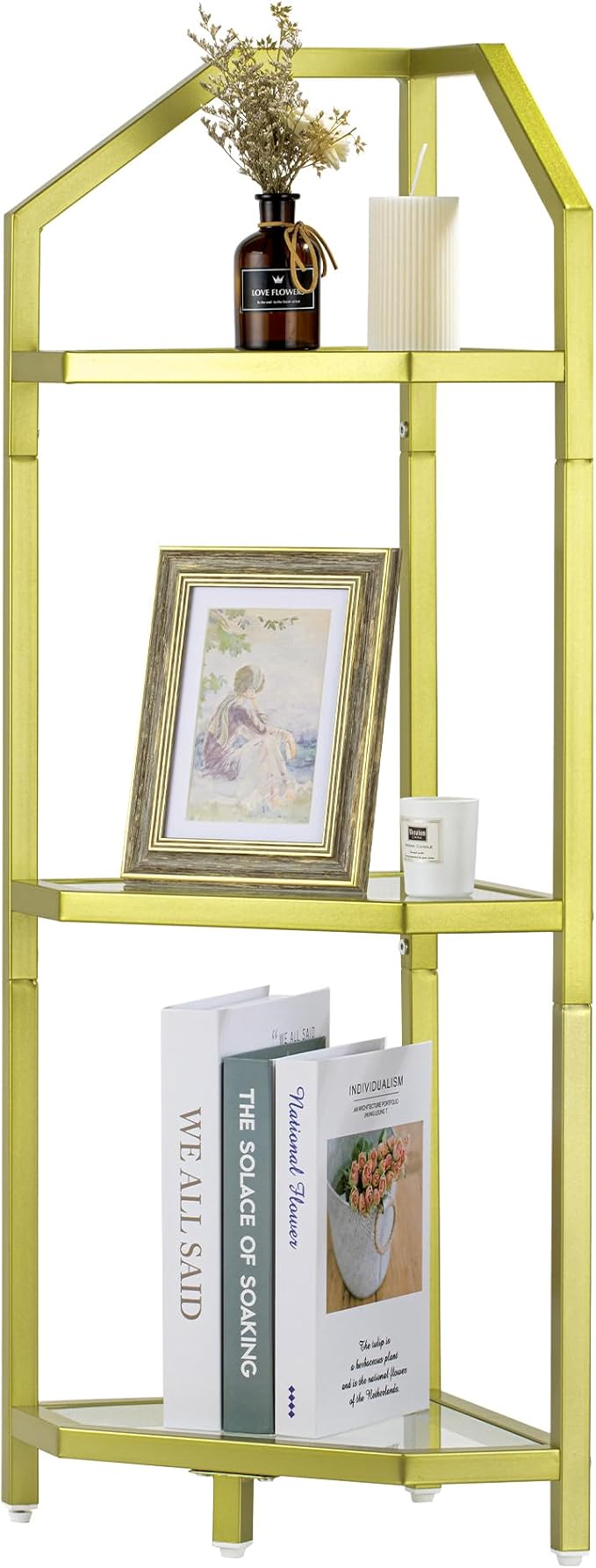 3-Tier Corner Shelf Stand, Bathroom Storage Rack Shelf, Plant Rack, Tempered by FunMemories
