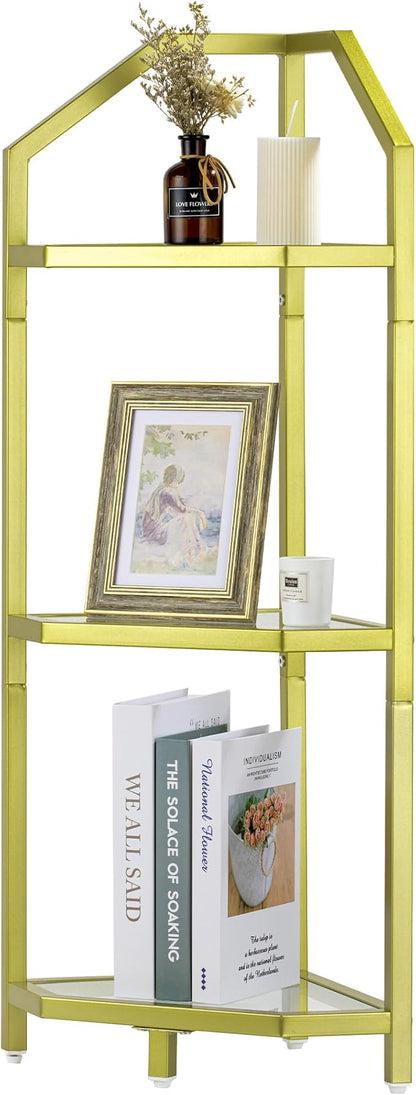 3-Tier Corner Shelf Stand, Bathroom Storage Rack Shelf, Plant Rack, Tempered by FunMemories