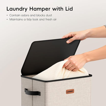 100L Laundry Hamper with Lid, Large Clothes Hampers with Removable Bag - Image 4