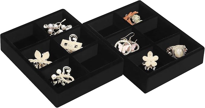 DesignSter Small Jewelry Tray-Ring Organizer 2PCS Premium Velvet Rings Earrings - Image 2