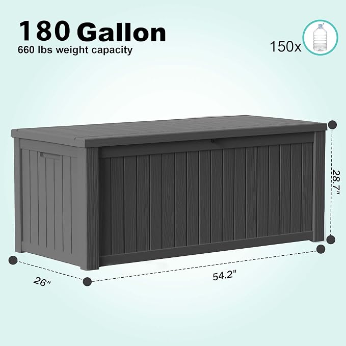 180 Gallon Outdoor Deck Box, Storage Lockable Waterproof Patio Furniture - Image 2