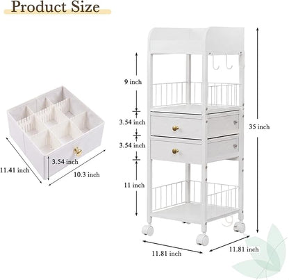 Makeup Organizer Cart with Drawers & 8 Dividers, Rolling Beauty Cart with Hooks - Image 3