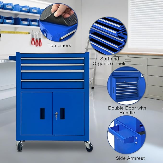 Tool Chest 13-Drawer with Double Door Handle, 2 in 1 Detachable Rolling Tool - Image 5